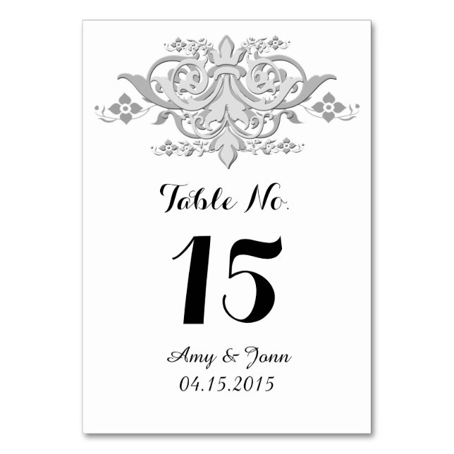 Silver grey damask wedding table numbers damask1 (Front)