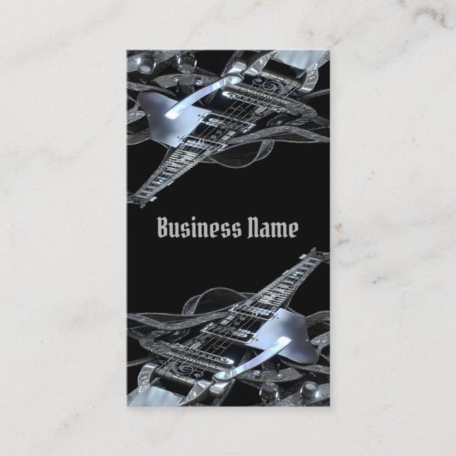 Silver Grey Electric Guitar Business Card 2 (Front)