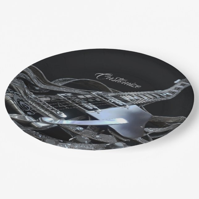 Silver Grey Electric Guitar Paper Plates (Angled)
