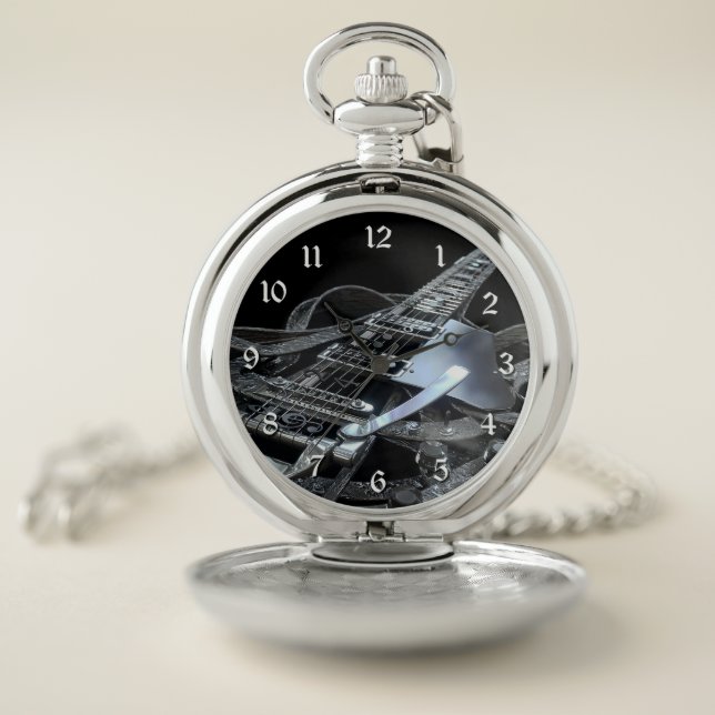 Silver Grey Electric Guitar Pocket Watch (Inside)