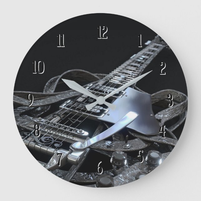Silver Grey Electric Guitar Round Clock (Front)