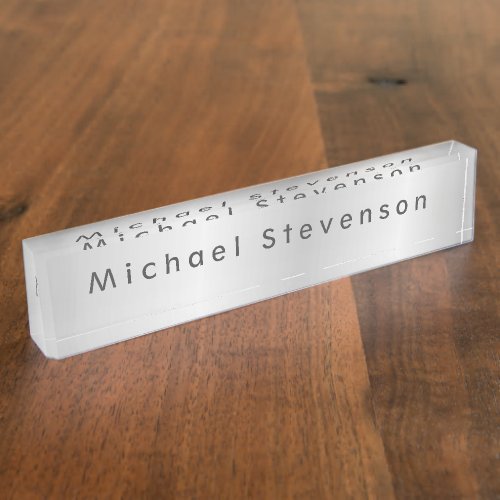 Silver Grey Elegant Modern Your Name Desk Name Plate