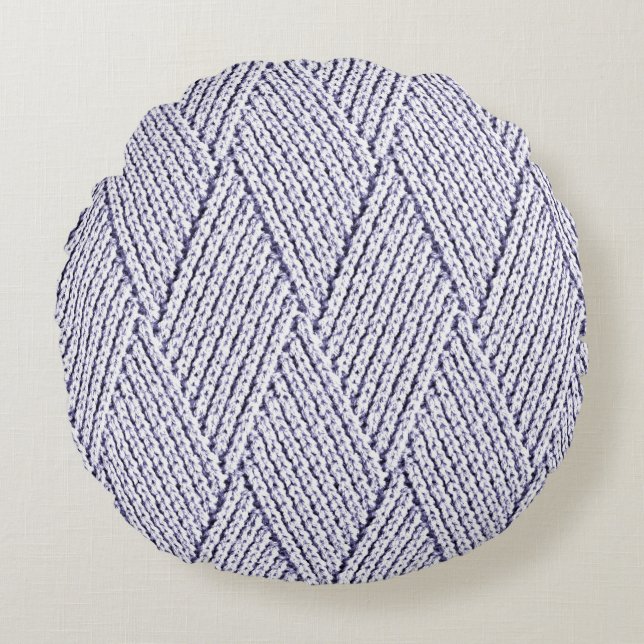 Silver Grey Faux Diamond Knit Pattern Round Pillow (Front)