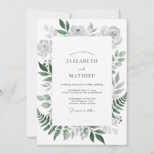 Silver Grey Fern Wedding Invitation