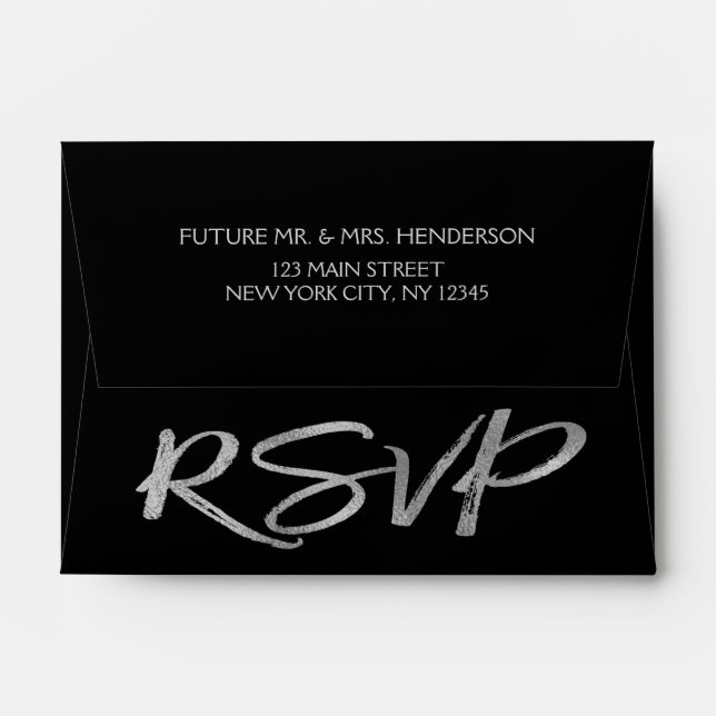 Silver Grey Foil and Black RSVP Envelope (Back (Top Flap))
