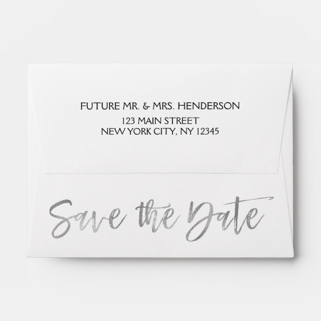Silver Grey Foil Save the Date Envelope (Back (Top Flap))