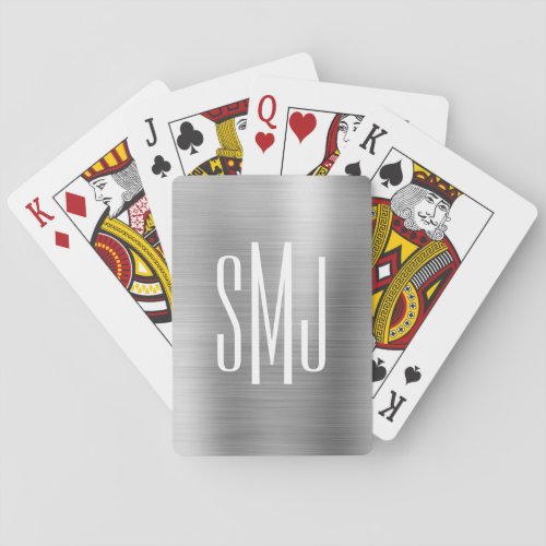 Silver Grey Foil Three Letter Monogram Poker Cards