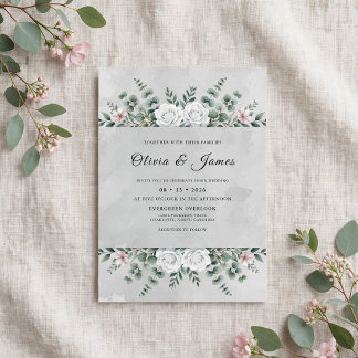 Silver Grey Foliage Soft Eucalyptus Wedding Invitation