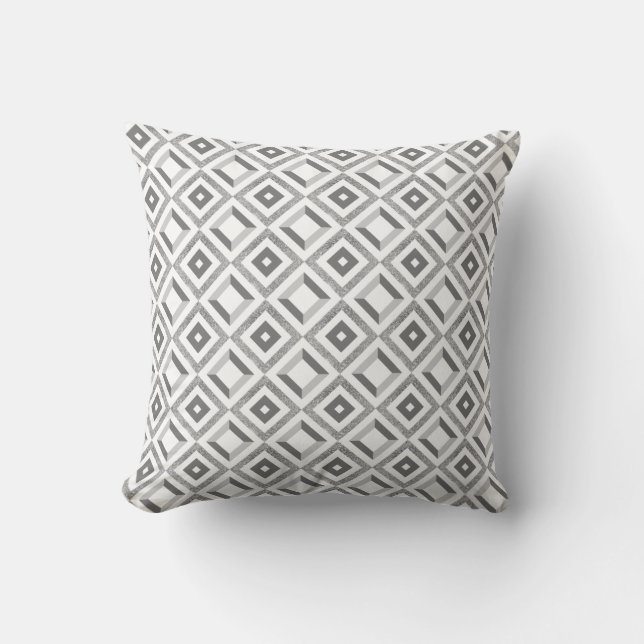 Silver Grey Geometric Pattern Throw Pillow (Front)
