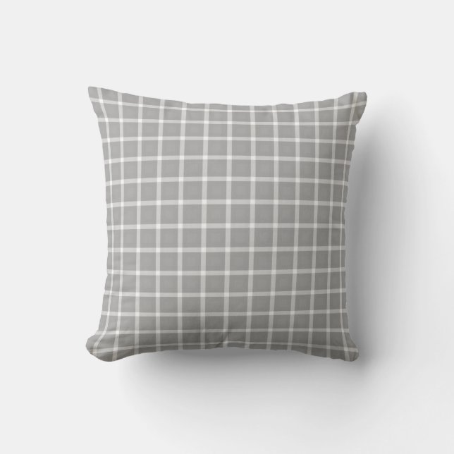 Silver Grey  Gingham Pattern Throw Pillow (Front)