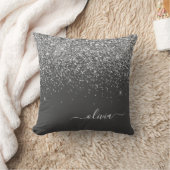 Silver Grey Girly Glitter Sparkle Monogram Name Throw Pillow (Blanket)
