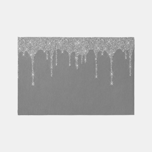 Silver Grey Glitter Look Drips Rug (Front)