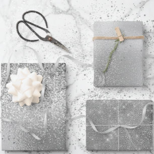 Silver Grey Glitter look Foils Wrapping Paper Sheets