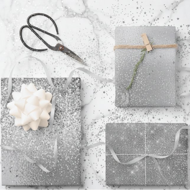 Silver Grey Glitter look Foils Wrapping Paper Sheets (Creator Uploaded)