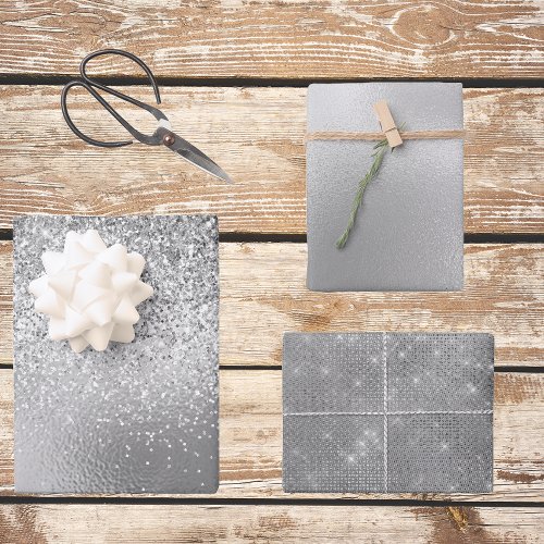 Silver Grey Glitter look Foils Wrapping Paper Sheets