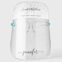 Silver Grey Glitter Monogram Logo Hair Salon Name Face Shield