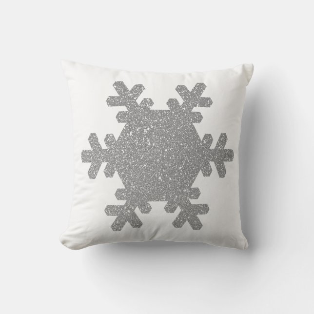 Silver Grey Glitter Snowflake Pattern Christmas Outdoor Pillow (Front)