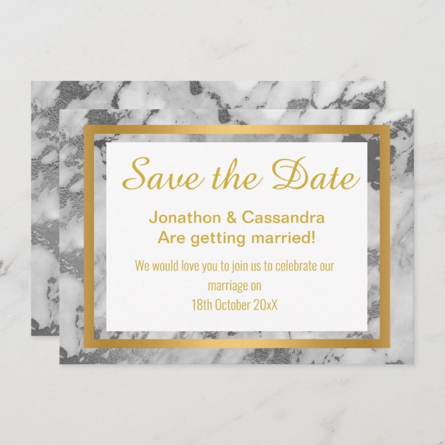 SILVER GREY GOLD ABSTRACT MARBLE SAVE THE DATE (Front/Back)