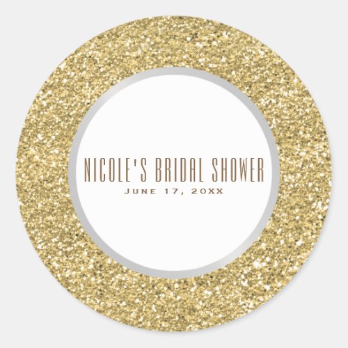 Silver Grey Gold Glitter Elegant Wedding Favor Classic Round Sticker