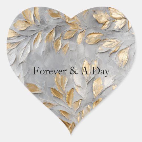 Silver Grey Gold Leaves Heart Sticker