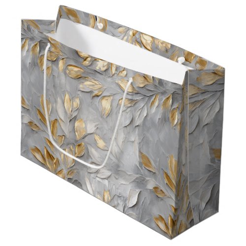 Silver Grey Gold Leaves Large Gift Bag