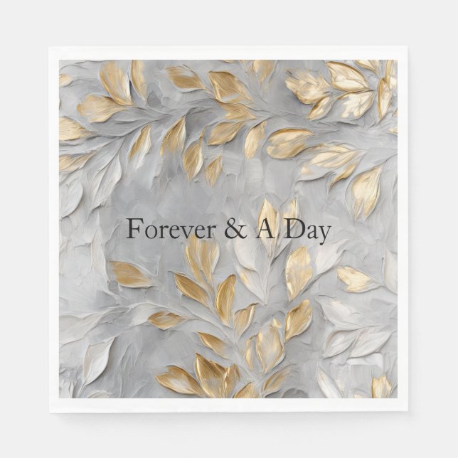 Silver Grey Gold Leaves Napkins (Front)