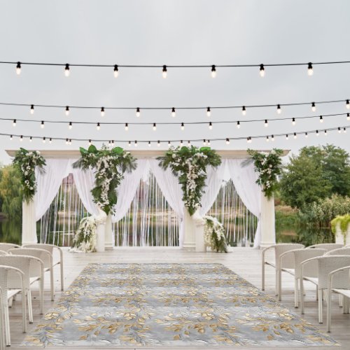 Silver Grey Gold Leaves Outdoor Rug