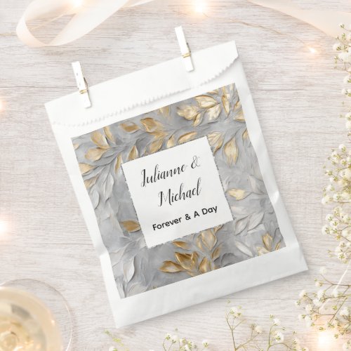 Silver Grey Gold Leaves Wedding Favor Bag