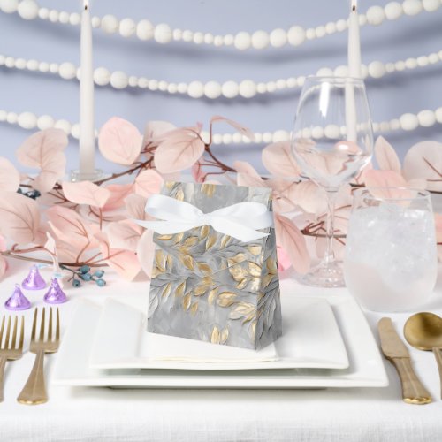 Silver Grey Gold Leaves Wedding Favor Boxes