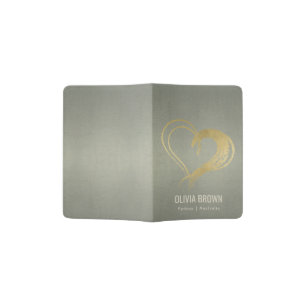 SILVER GREY GOLD LOVE HEART LEATHER MONOGRAM PASSPORT HOLDER