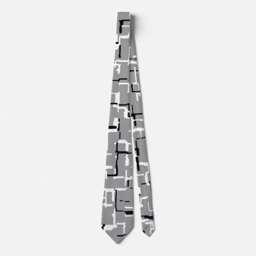 Silver Grey Gray Black White Abstract Pattern Neck Tie