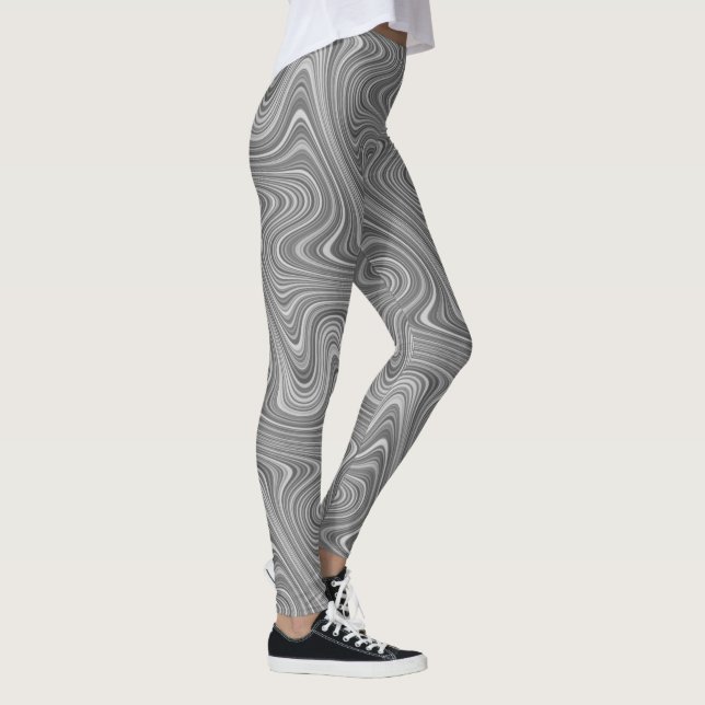 Silver Grey Gray Curvy Lined Abstract  Leggings (Right)