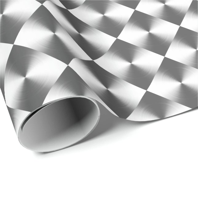 Silver Grey Gray Plaid Pattern  Wrapping Paper (Roll Corner)