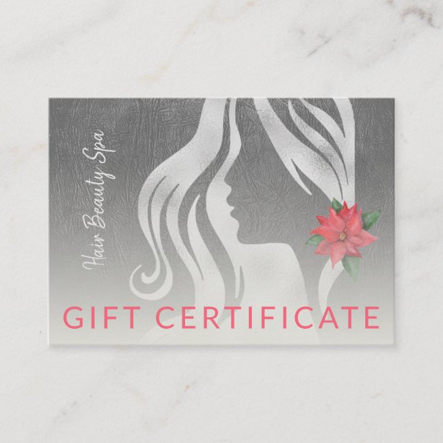 Silver Grey Hair Salon Christmas Gift Certificate (Front)