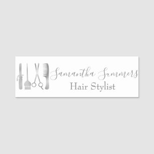 Silver grey Hair Salon Stylist Personalized Name Tag