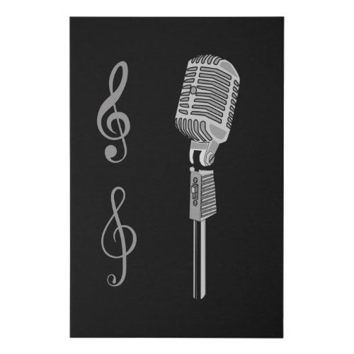 Silver grey hand drawn microphone musical notes faux canvas print