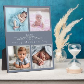 Silver Grey Happy Mother's Day Name Photo Plaque