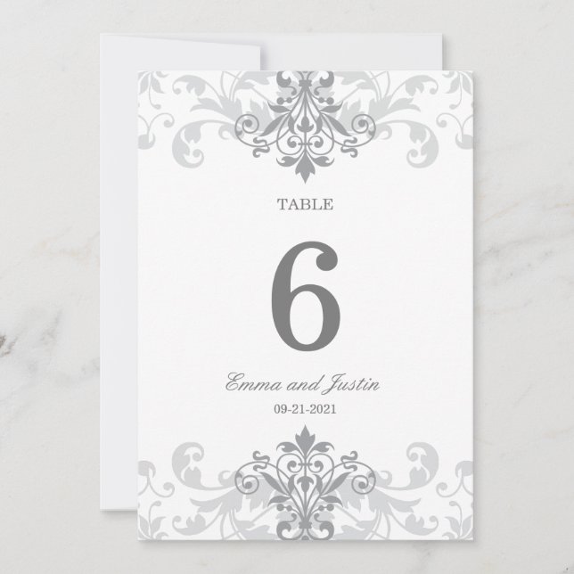 Silver Grey Ironwork Elegant Wedding Table Numbers (Front)