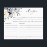 Silver Grey Ivory Floral Boho Bridal Shower Recipe<br><div class="desc">Elegant floral winter bridal shower recipe card features elegant grey ,  ivory and silver watercolor flower bouquet frosty-hued greenery. Please contact me for any help in customization or if you need any other product with this design.</div>