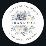 Silver Grey Ivory Floral  Bridal Shower Thank you Classic Round Sticker<br><div class="desc">Elegant floral winter bridal shower thank you sticker features elegant grey ,  ivory and silver watercolor flower bouquet frosty-hued greenery. Please contact me for any help in customization or if you need any other product with this design.</div>