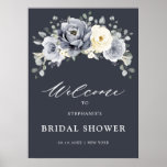 Silver Grey Ivory Floral  Bridal Shower Welcome Po Poster<br><div class="desc">Elegant floral winter bridal shower welcome poster features elegant grey ,  ivory and silver watercolor flower bouquet frosty-hued greenery. Please contact me for any help in customization or if you need any other product with this design.</div>