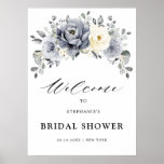 Silver Grey Ivory Floral  Bridal Shower Welcome Poster<br><div class="desc">Elegant floral winter bridal shower welcome poster features elegant grey ,  ivory and silver watercolor flower bouquet frosty-hued greenery. Please contact me for any help in customization or if you need any other product with this design.</div>