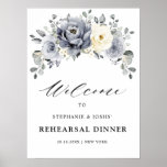 Silver Grey Ivory Floral  Rehearsal Dinner Welcome Poster<br><div class="desc">Elegant floral winter rehearsal dinner welcome poster  features elegant grey ,  ivory and silver watercolor flower bouquet frosty-hued greenery. Please contact me for any help in customization or if you need any other product with this design.</div>