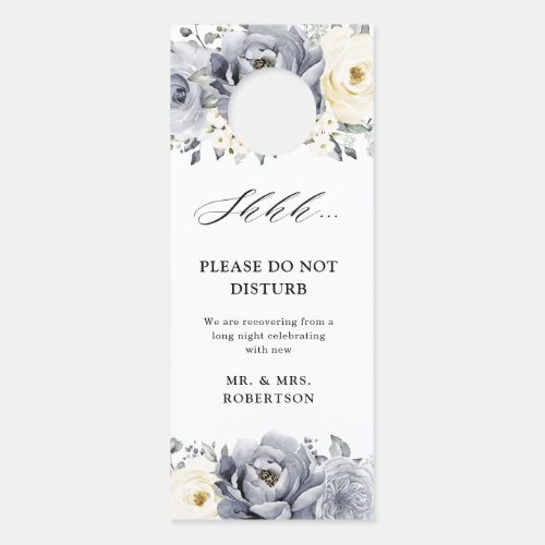 Silver Grey Ivory Floral Wedding Do Not Disturb Door Hanger