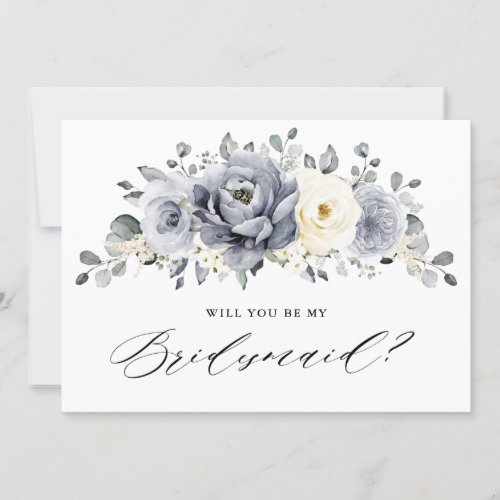 Silver Grey Ivory Floral Will you be my Bridesmaid Invitation