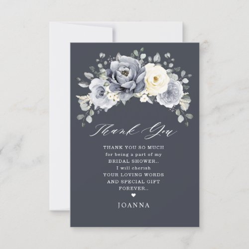 Silver Grey Ivory Floral Winter Boho Bridal Shower Thank You Card