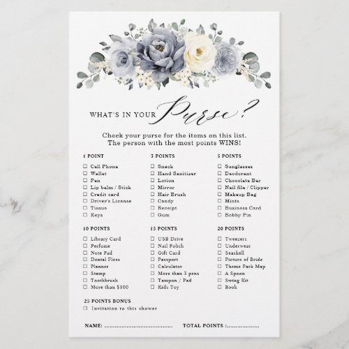 Silver Grey Ivory Floral Winter Bridal Shower Game