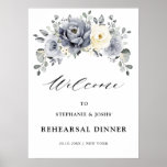 Silver Grey Ivory Floral Winter Dinner Welcome     Poster<br><div class="desc">Elegant floral winter rehearsal dinner welcome poster features elegant grey ,  ivory and silver watercolor flower bouquet frosty-hued greenery. Please contact me for any help in customization or if you need any other product with this design.</div>