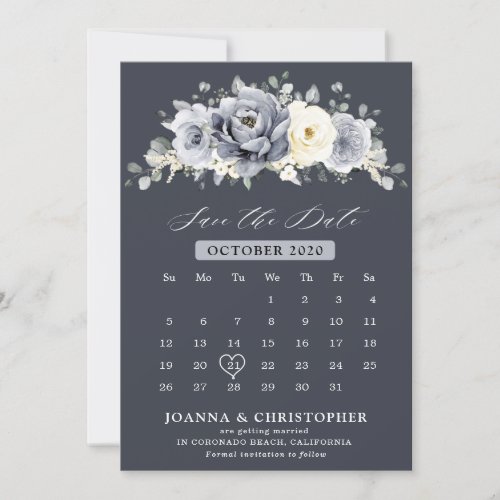 Silver Grey Ivory Floral Winter Rustic Calendar  S Save The Date