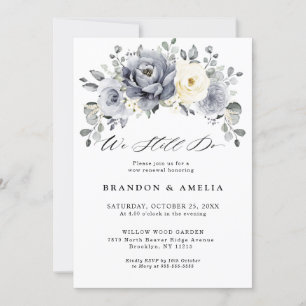 Silver Grey Ivory Floral Winter Rustic We still do Invitation